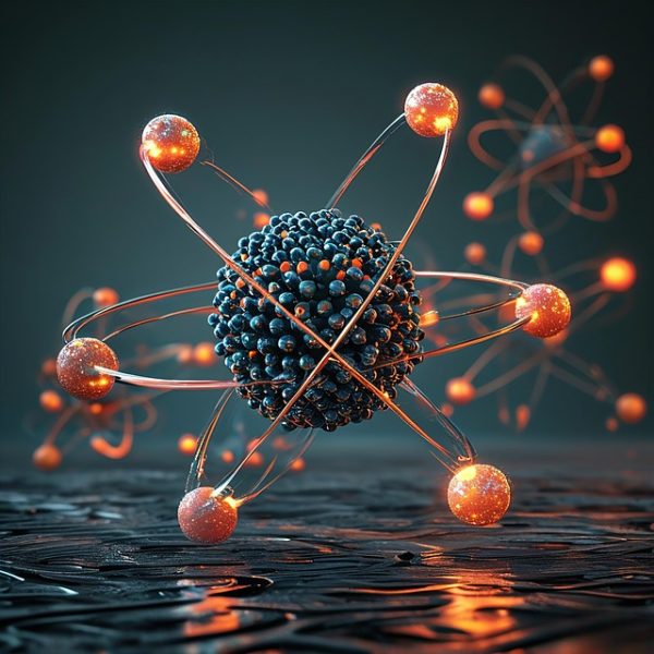 An atom of carbon. AI generated.