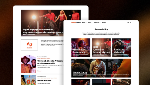 Queens Theatre uses dedicated accessibility pages to promote events with specific accessibility provisions.